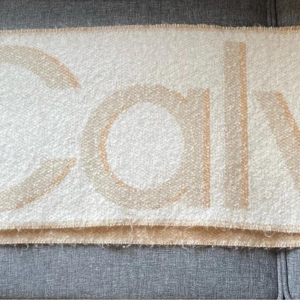 Calvin Klein Beige and Cream Logo Scarf
